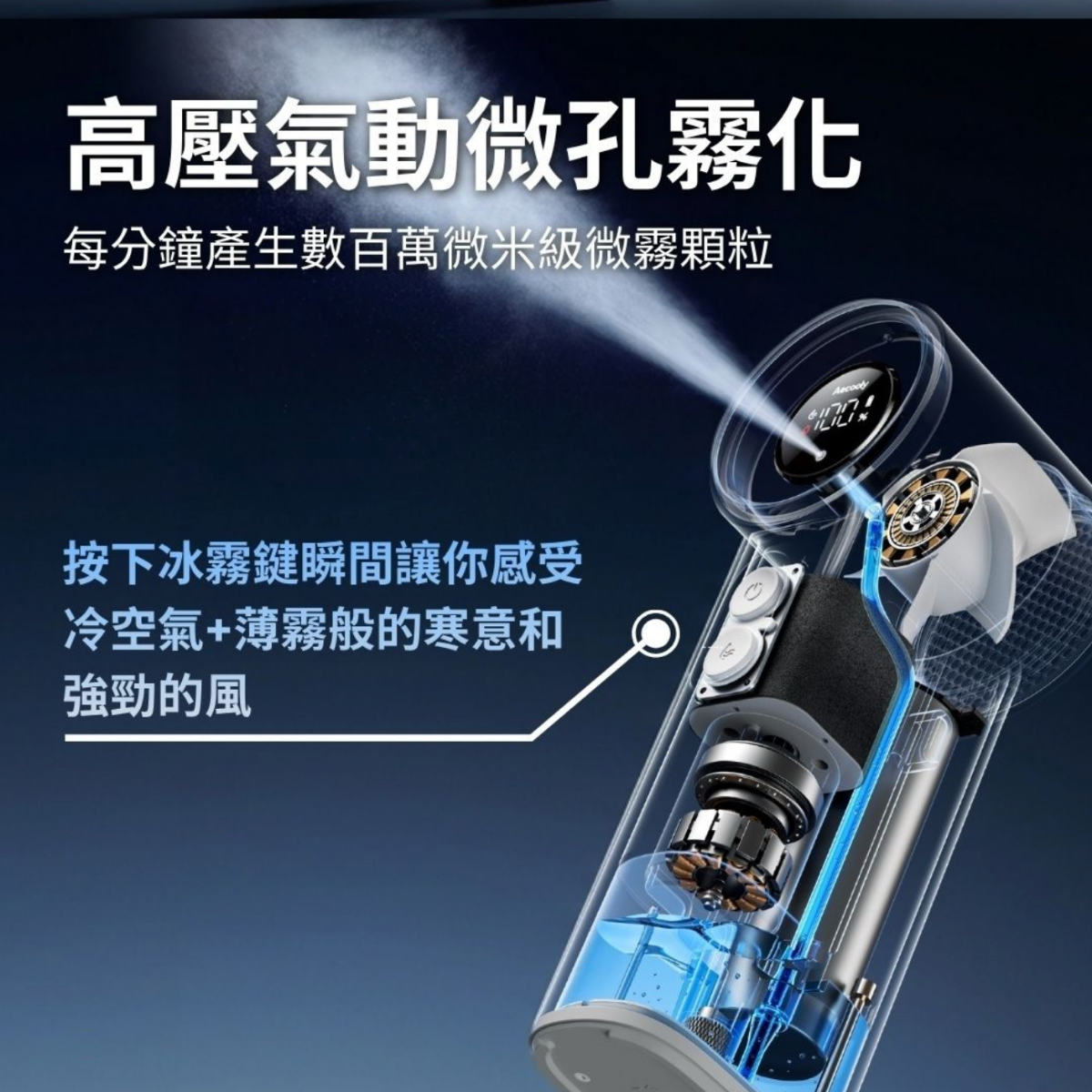 Aecooly｜噴灑降溫｜榮獲 2026 年德國紅點設計獎｜Cold Air 氣動冰霧高速風扇 PM02